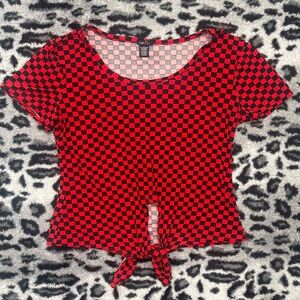 Rue21 Red and Black Checker Tie-Front Crop Top